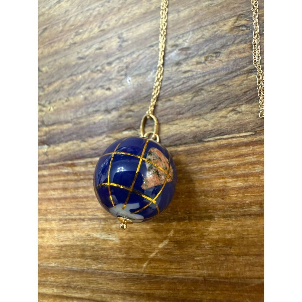 Multi Gemstone 14K Yellow Gold Globe Pendant Charm with 14k chain - Picture 5 of 8